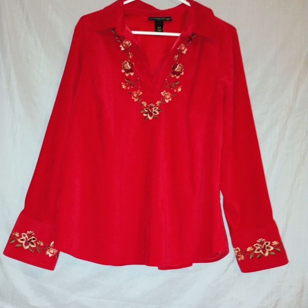 Venezia Red Floral Embroidered Blouse